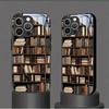 Retro Bookshelf Art Pattern Glass Material Phone Case For iPhone 17 16 15 14 Pro Max 13 12 11 17Air 16E 7 8 Plus XR XS X Cover