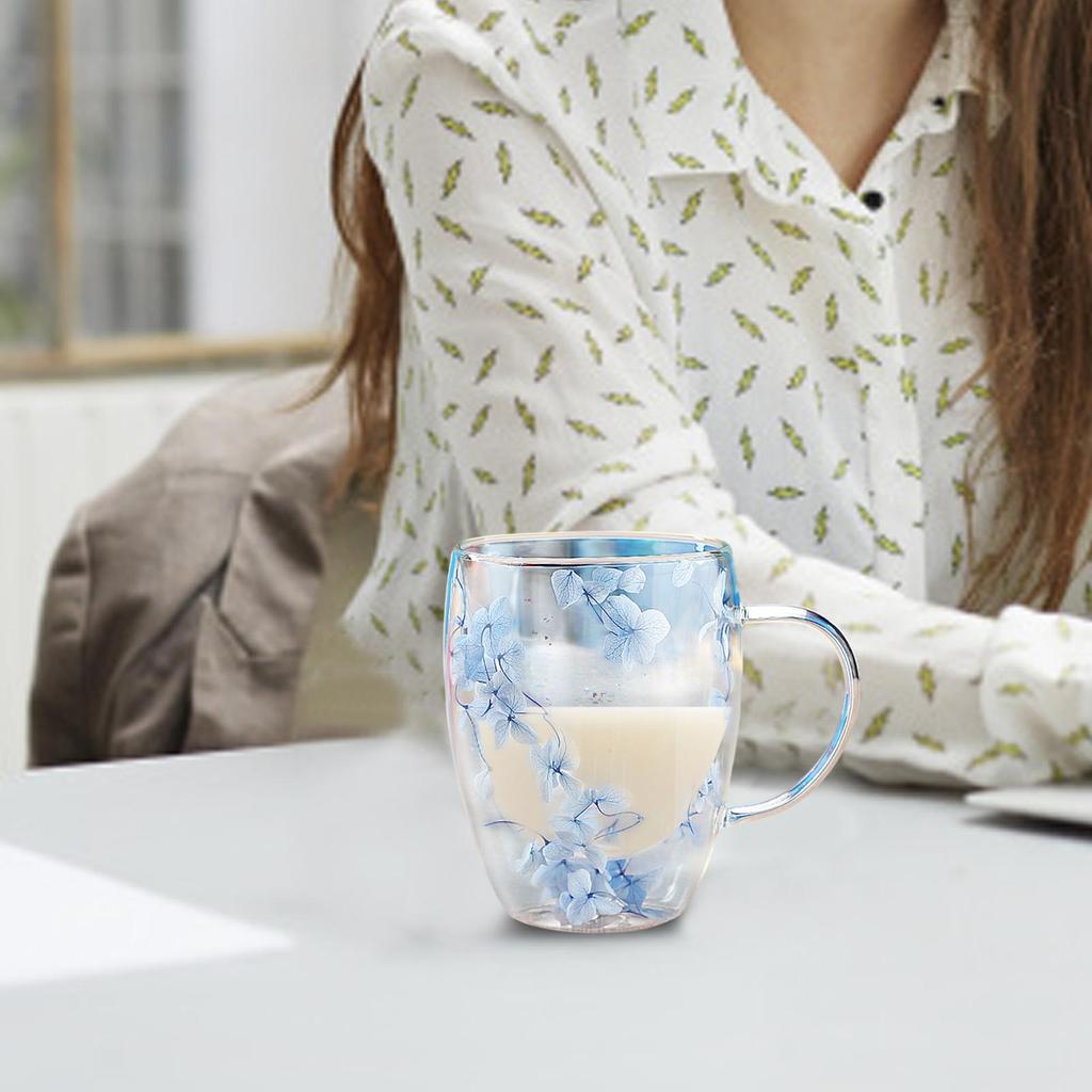 350ml Double Wall Glass Cup Dry Flowers Insulated Flowers Espresso Cup Coffee Mugs Duals Layered Glass Cups Dried Flowers