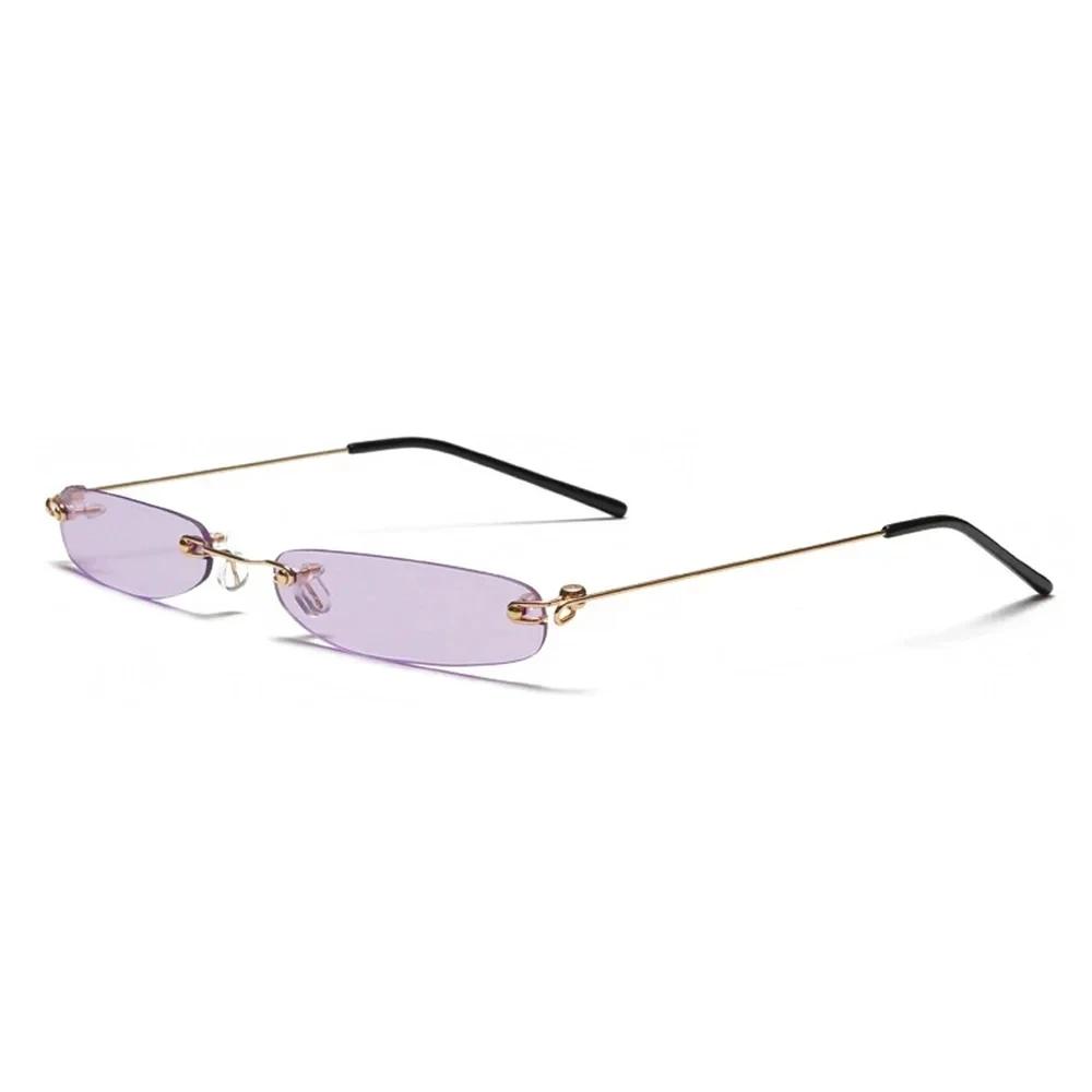 XaYbZc Narrow Sunglasses Rimless Rectangular Sun Glasses For Men Women Small Face Summer Red Blue Black