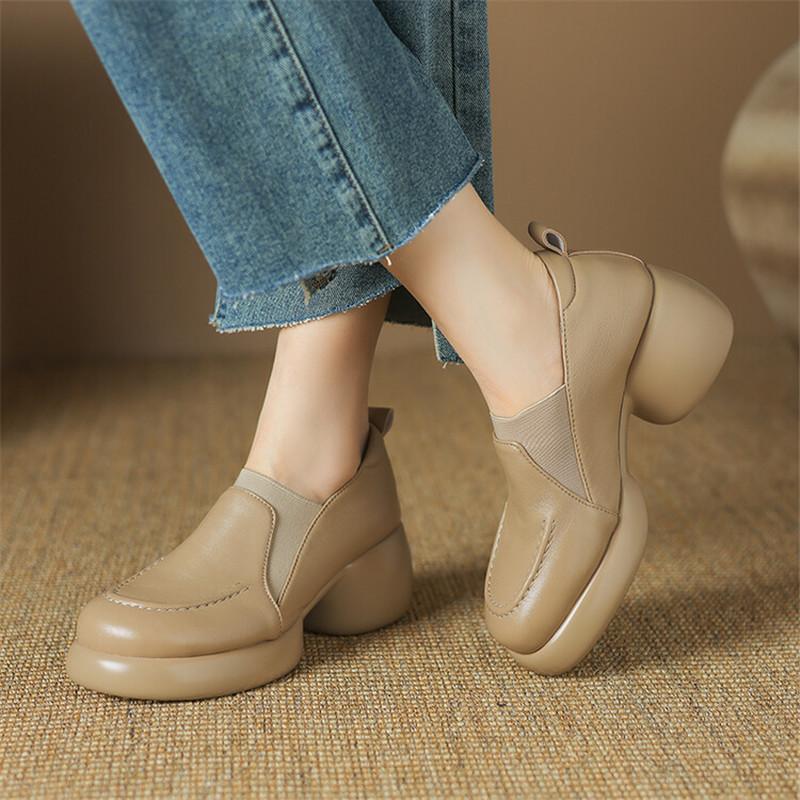 Fashion NEW Spring Autumn Sheep Leather Women Shoes Fashion Round Toe Platform Shoes for Women Loafer Women Pumps High Heel Zaptos Mujer