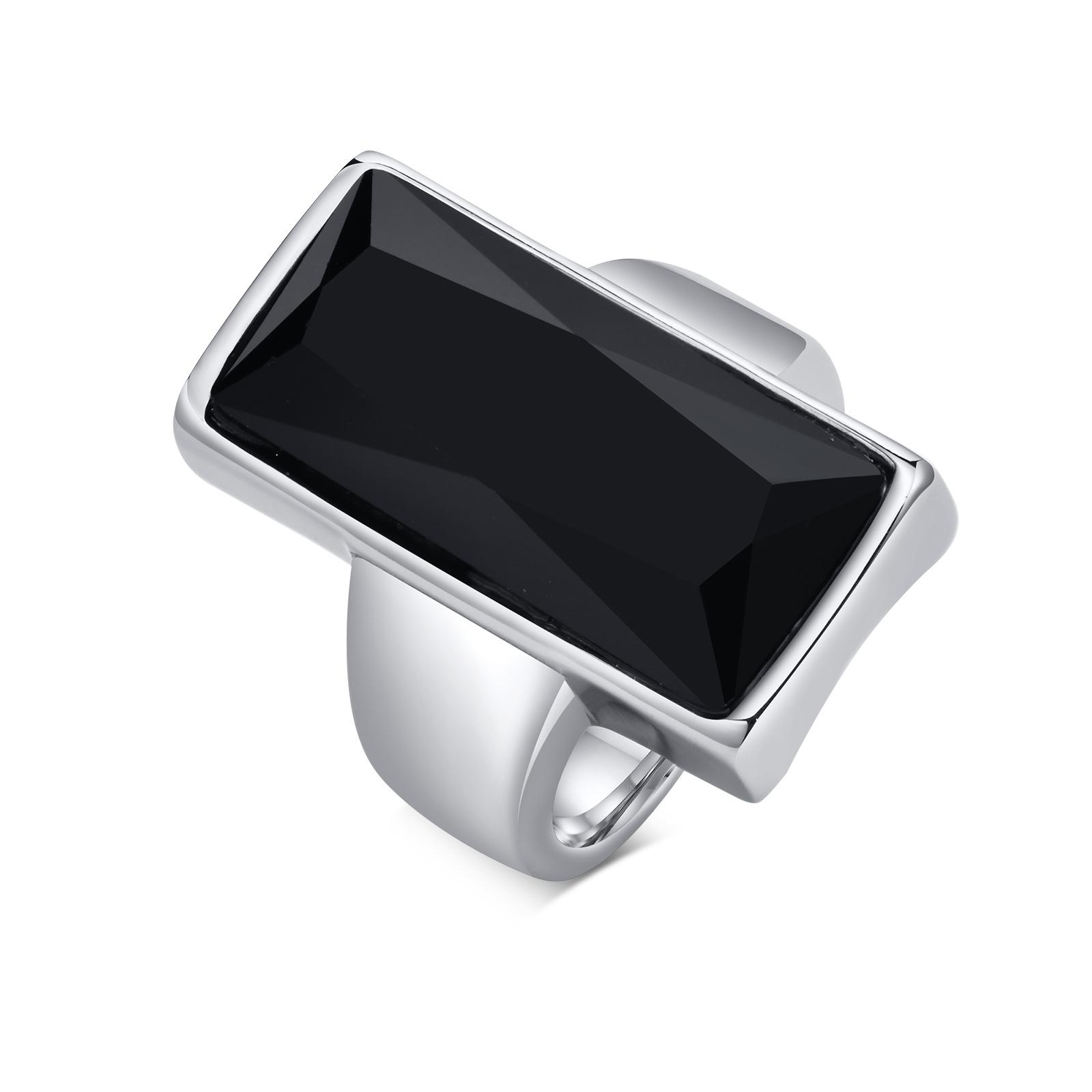 Vintage Türkisring für Damen, Edelstahl Statement-Ring mit Naturstein, Böhmischer Schmuck US Ring size 06 black