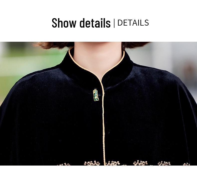 Spring Collection: Embroidered Velvet Two-Piece Suit for Mothers - Jacket & Elastic Waist Pants
