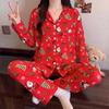 Autumn and winter new Christmas high-value imitation cotton pajamas women's loungewear long-sleeved trousers set can be worn outside