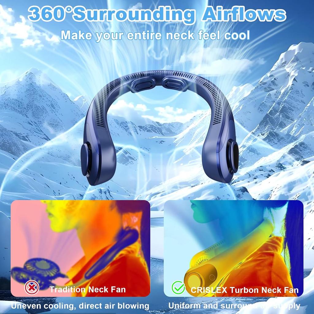 Portable Neck Fan That Blow Cold Air, LED Display, Rechargeable Hands-Free Wearable Cooling Personal Fan, 5 Speed, Neck Support, Bladeless Neck Air