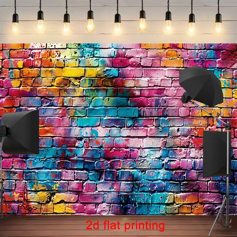 Tapestry Featuring a Vibrant Multicolored Graffiti Brick Wall with Spray Paint Splatters