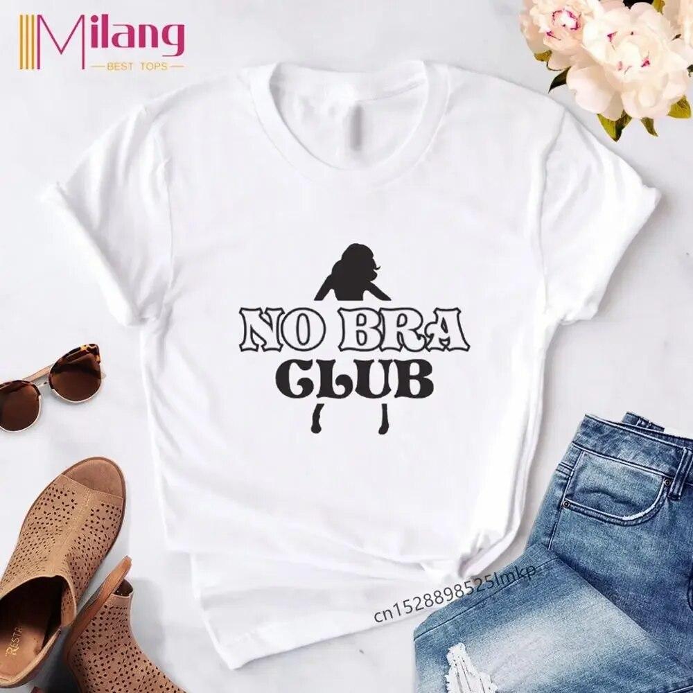 Top donna No Bra No Panties T Shirt Unisex/donna Harajuku T-shirt No Bra Club grafiche magliette Unisex Tshirt Unisex Anni '80 Top