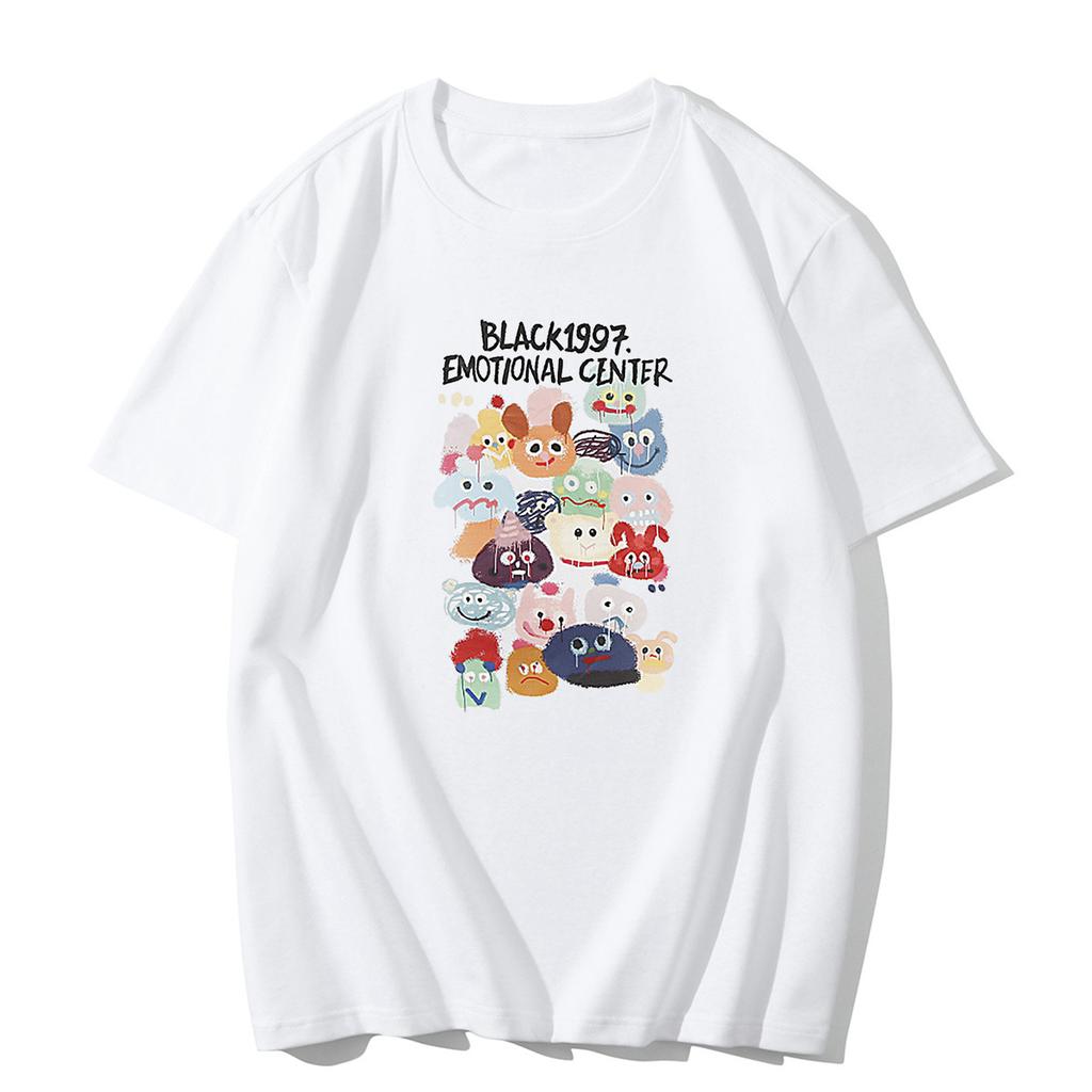 Summer Round Neck Letter Cartoon Pattern Printed Top Fashionable Casual Short Sleeved Men's and Women's Universal Pure Cotton T-shirts