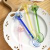 New 3D Flower Glass Spoon,Heat-Resistant Borosilicate  Long Handle Stirring Spoon for Coffee & Milk, Colorful Round Glass Spoon