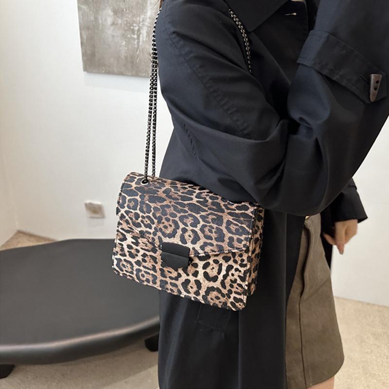 Small Square Handbag Tote Bag For Women Vintage Clutch Bag Leopard Pattern Crossbody Shoulder Bag Ladies Pu Leather Bag KTB