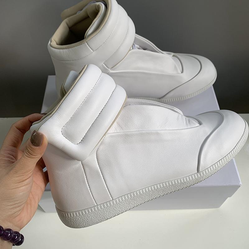 Unisex Buty Wysokie ze Skóry Naturalnej Męskie Sznurowane Buty do Chodzenia Płaskie Codzienne Buty Sportowe Zapięcie na Rzepy Buty na Kostkę Outdoor