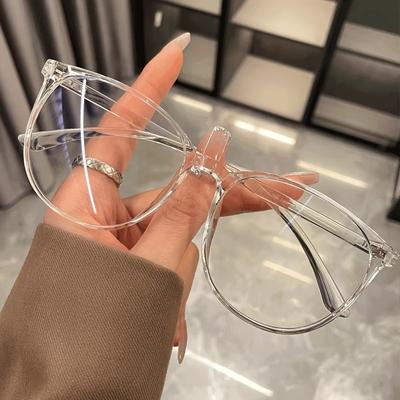 Modische Große Runde Rahmenbrille Transparente Gläser Stilvolles Schwarzes Randdesign Geeignet für Frauen Geeignet für den Täglichen Gebrauch