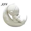 Office Desk Astronaut Figurine 3D Printed Moon Figurine, Sitting on Crescent Spaceman Ornament Statue, Desktop Decoration for Home Bookshelf Mini