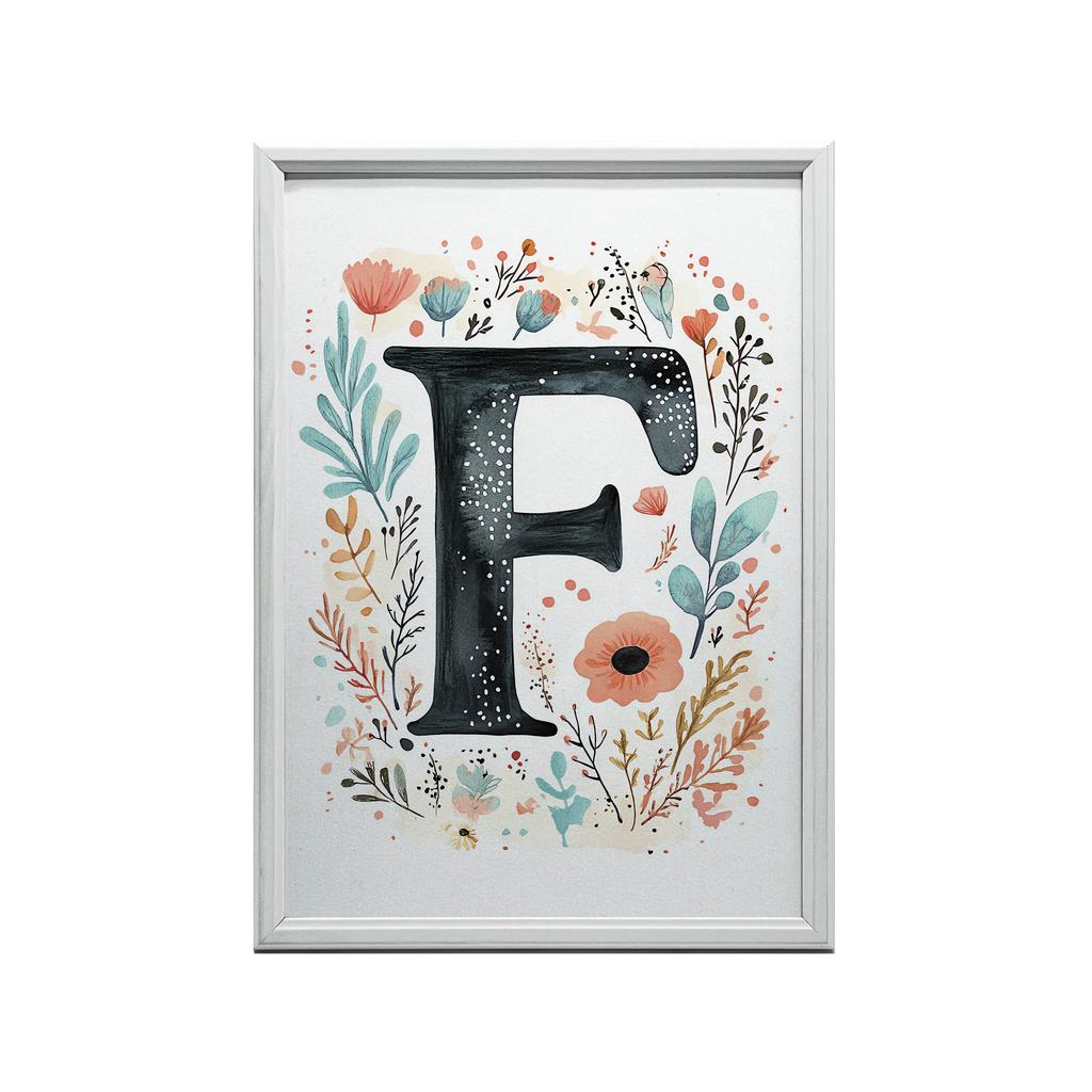 Plakat "F" Z Kolorowymi Kwiatami Plakat "F" Z Kolorowymi Kwiatami, 50X70 Cm, Rama Drewniana Jasny Dąb, Papier Matowy 230 Gsm