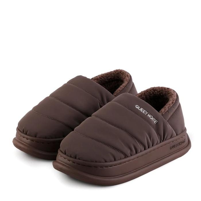 

Домашние зимние женские тапочки с мягкой подкладкой, нескользящей подошвой, толстым дном, водонепроницаемым верхом, закрытым задником, теплые тапочки для мужчин 36-37 кофейный