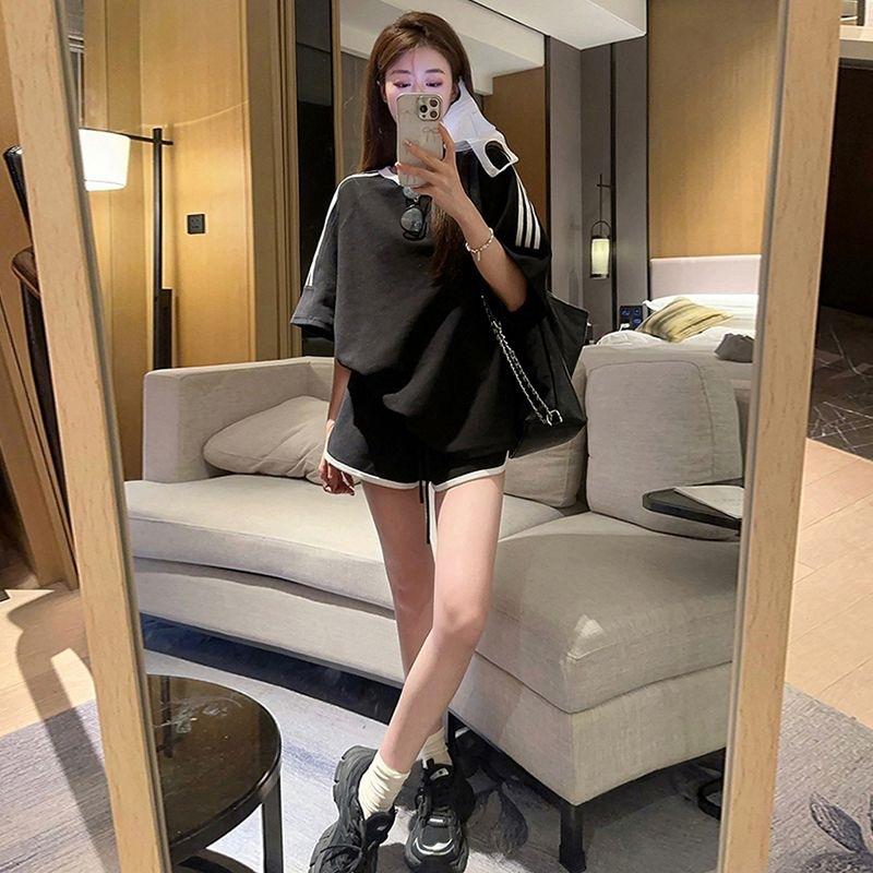 Lazy wind casual sports suit female summer student small loose thin short-sleeved shorts running two-piece set