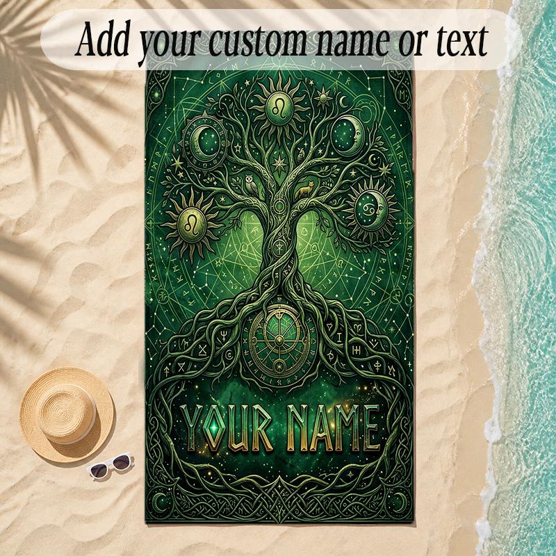 Landscape Theme Soft Beach Towel Personalized Custom Name Text Towel Portable for Beach Pool Travel