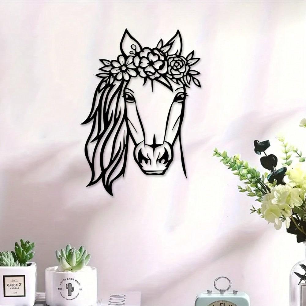 Vintage Metal Horse & Flower Wall Art for Living Room, Office, Bar & Halloween Decor