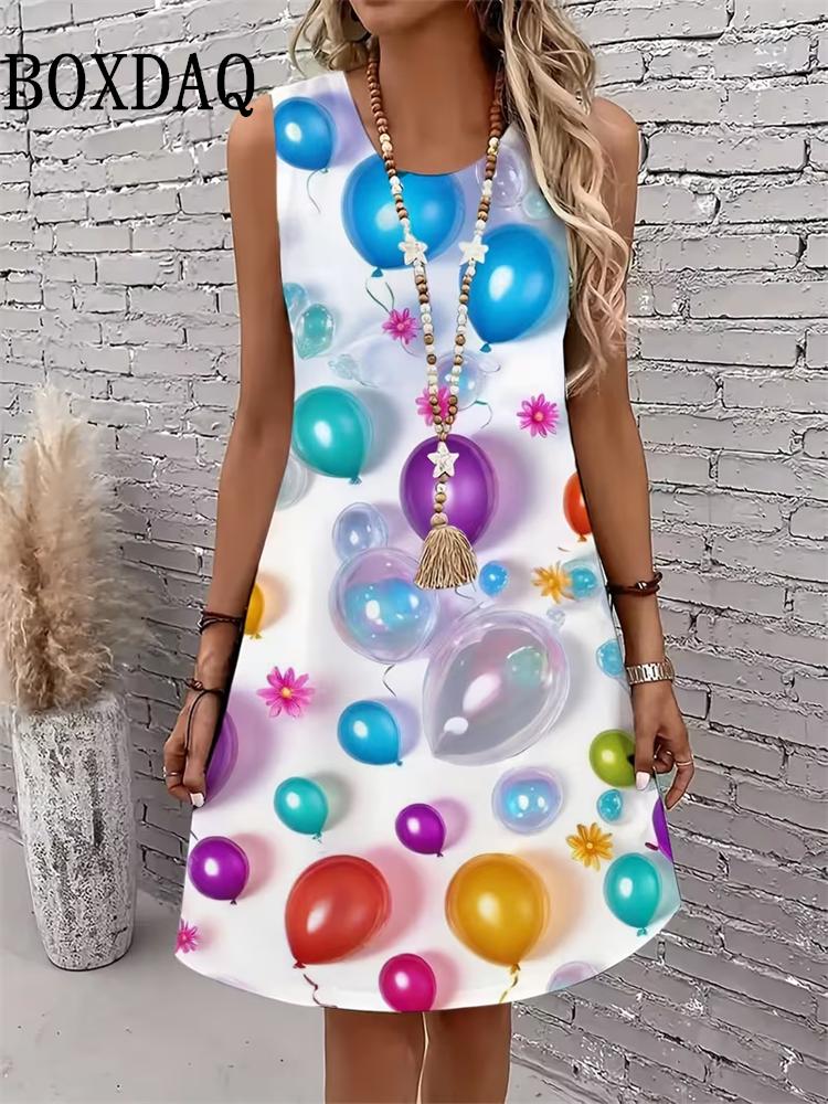 2026 Women's Dress Summer Fashion Abstract Cat Pattern Sleeveless Dress Loose Sundress Casual Graffiti 3D Print Plus Size Dress