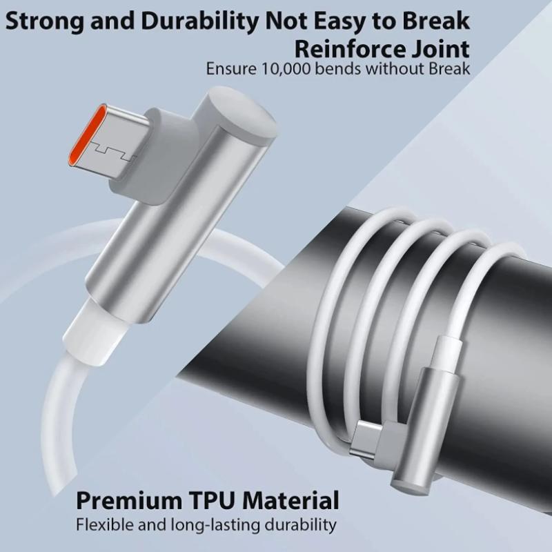 120W 6A Usb Type C Fast Charging Cable 90 Degree Elbow For Phone Fast Charging Usb To Type C Data Wire Right Angle