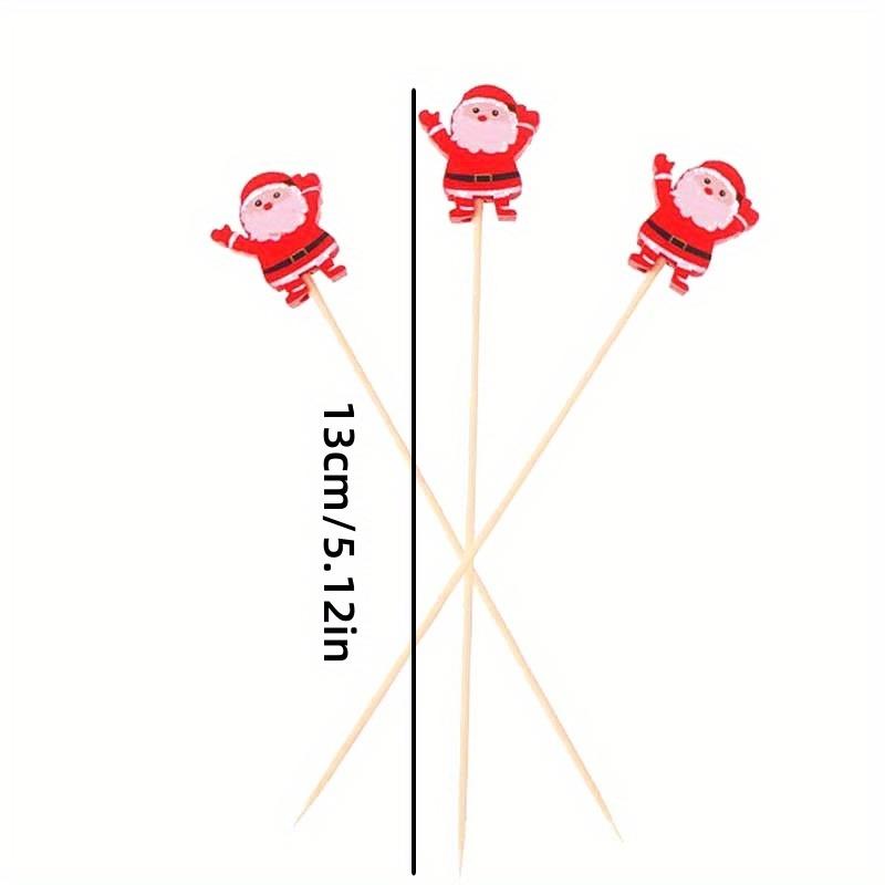100 Stück Festliche Weihnachtsmann Weihnachten Einweg-Fruchtspieße - 5,12 Zoll (13 cm) Poliertes Metall, Handwaschbar, Ideal für Bars