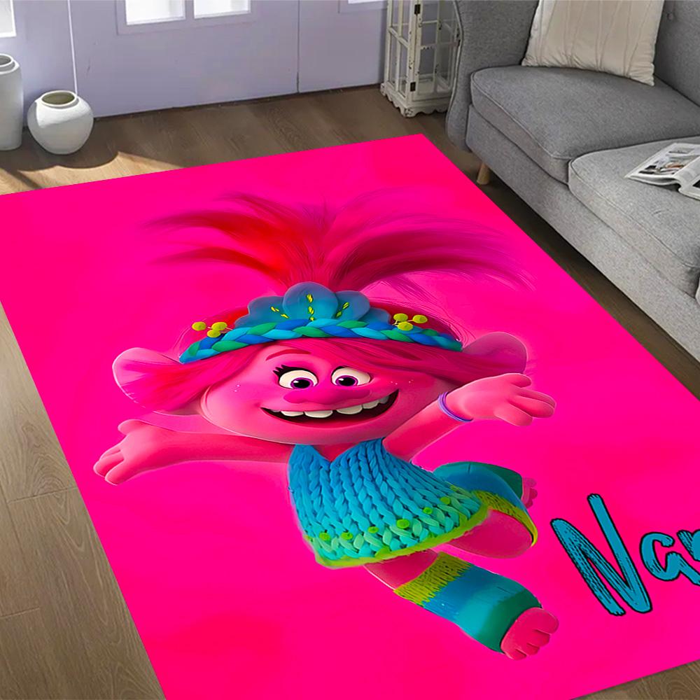 Trolls World Tour Celebration Customize Your Name Carpet Perfect for Study Room Outdoor Dining Room Playrooms Anti-slip Rug Office Home Decor