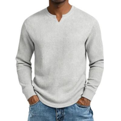 Camisa de Manga Larga para Hombre con Tejido Waffle - Diseño de Cuello en V, Tejido Suave y Transpirable, Corte Relajado para el Uso Diario Casual