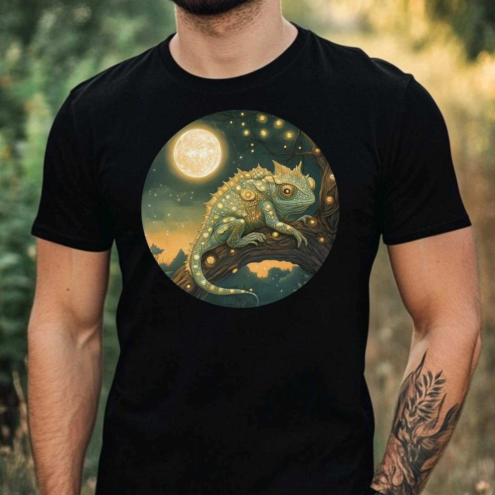T-Shirt Herren Chamäleon im Mondlicht Motiv Baumwolle Größe XS bis 5XL XL
