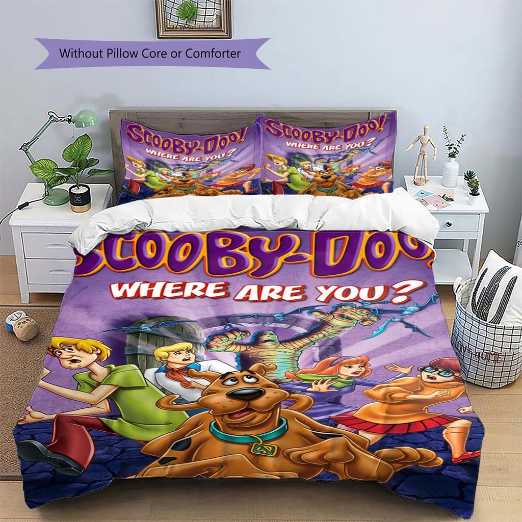 Scoobydoo Pattern Bedding Set Quilt Cover Pillowcase Home Decor Gift (1 * duvet cover + 2 * pillowcase, without core)