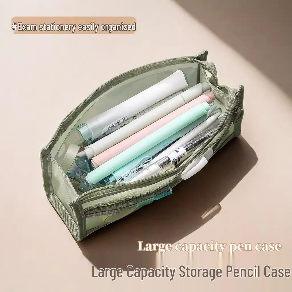 Transparent Double-Layer Mesh Pencil Case for Elementary Students