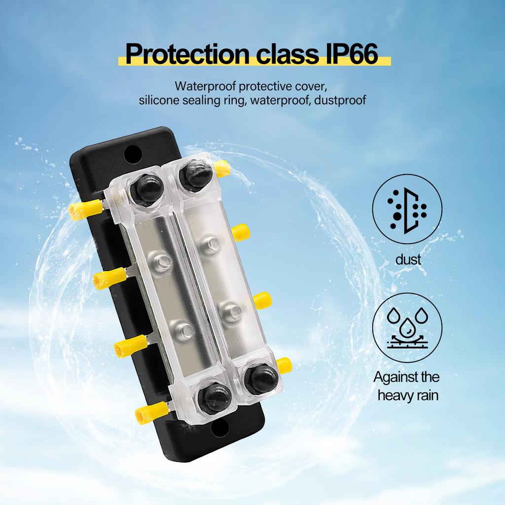 8 Terminal Bus Bar 150A BusBar Block with Cover Ground Distribution Power Distribution Terminal Block for W/ 8 M6 Screws