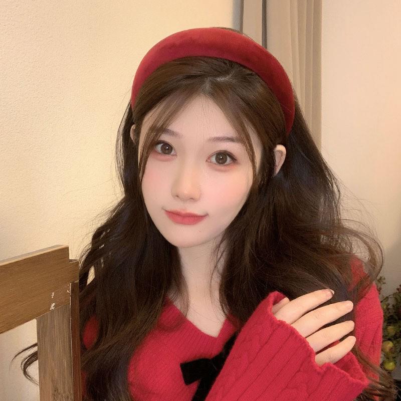 Retro Red Velvet High Crown Headband - Wide Edge Korean Influencer Style