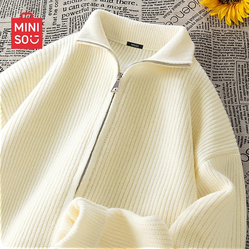 

MINISO Men s Japanese Style Loose Fit Double Zip Knit Cardigan Sweater 3XL