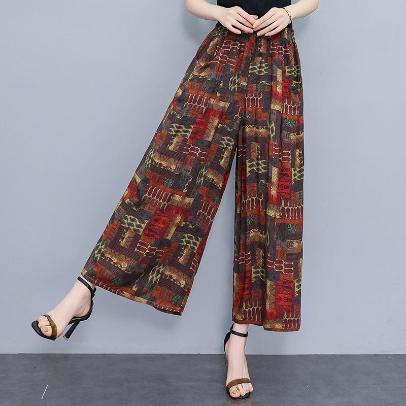 Summer Wide Leg Pants for Women Vintage Clothes Plus Size Loose Elastic Waist Casual Pants