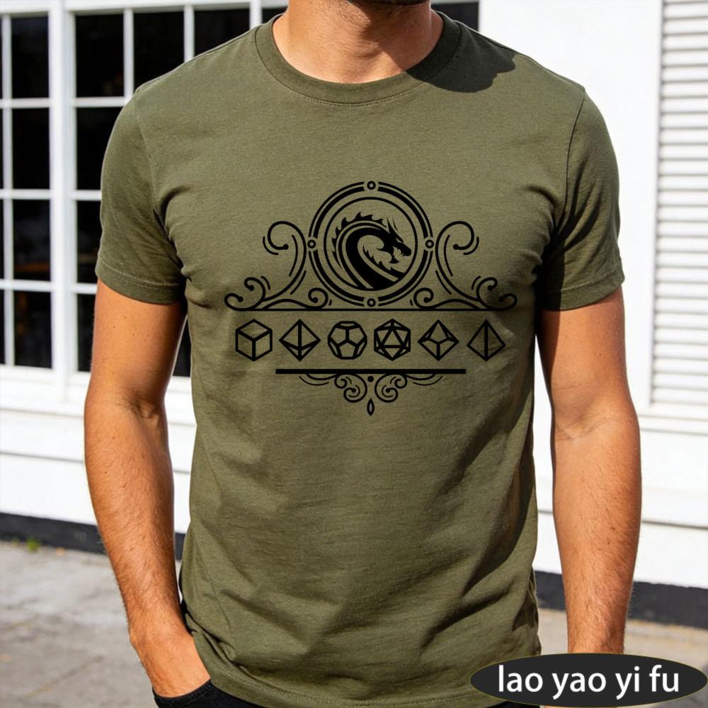 Elegant Ornate Dragon Dice Border Graphic Tee Unisexs Minimalist DD Inspired TShirt Gothic Dragon Emblem Shirt Unisex Cotton Tops