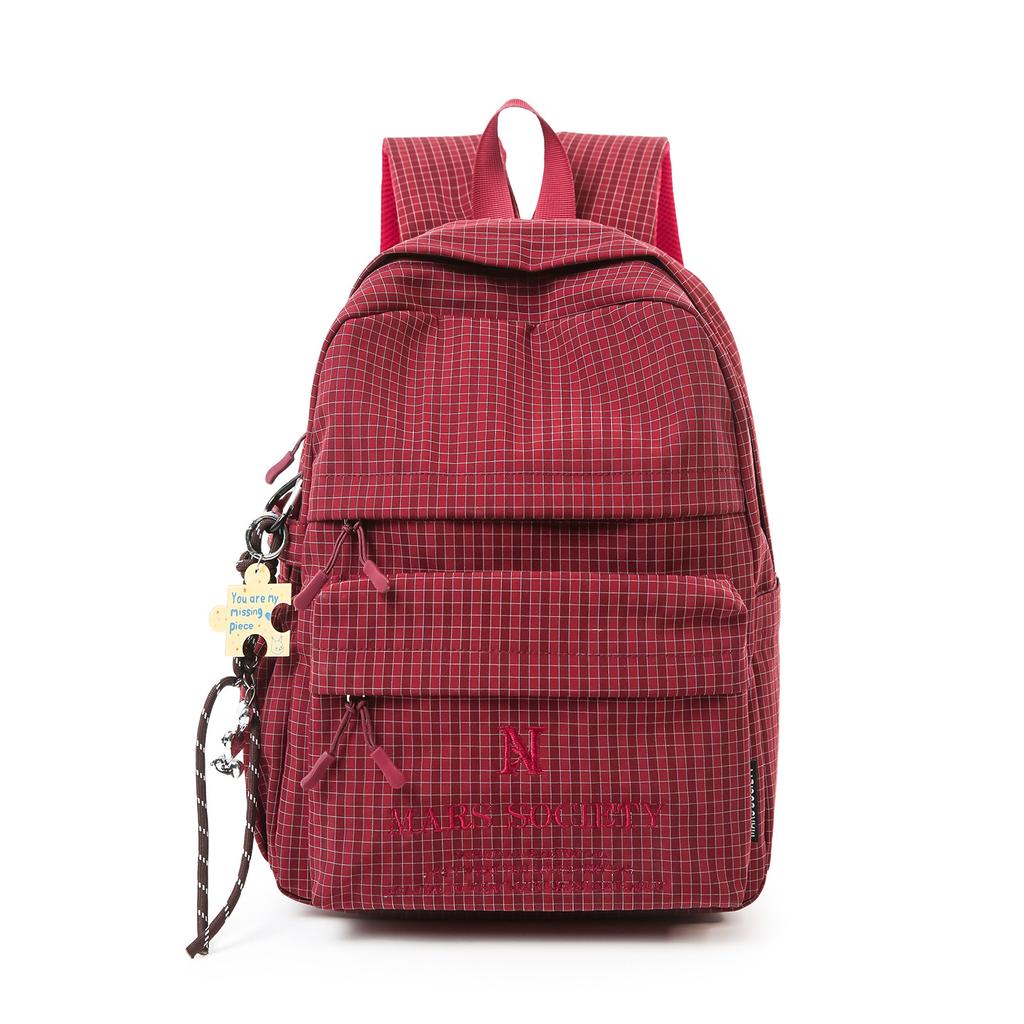 Karo-Sport-Wanderrucksack im koreanischen Stil, Reiserucksack, lässige Schultasche mit großem Fassungsvermögen für weibliche College-Studenten, Pendler