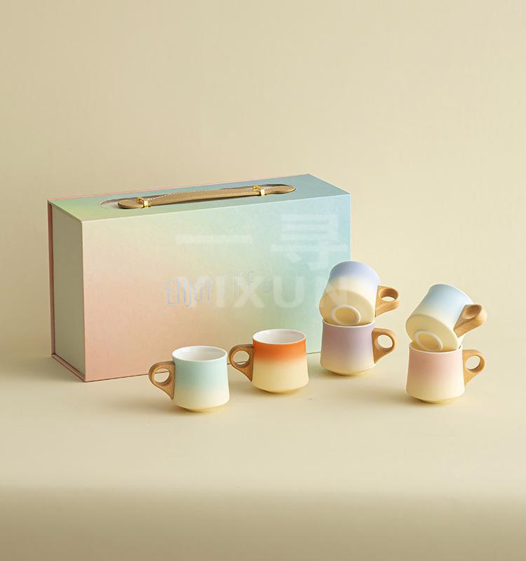 Premium Ceramic Tea Cup Set with Wooden Handles: Elegant Australian White Espresso Cups for Two