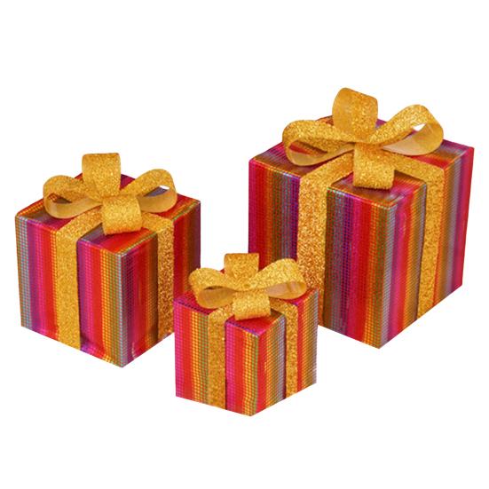 3 Pcs/Set Christmas Lighted Gift Boxes LED Light Up Stackable Nesting Box with Bow for Christmas Indoor Outdoor Home Yard Lawn Decor