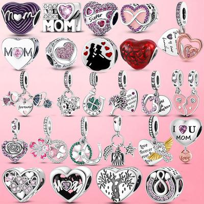 Perlen 925 Silber Unendliche Liebe Mama Herz Mutter Anhänger Charms Passen Charms Armband Plata de ley 925 Silber Originalschmuck
