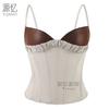 Women Khaki Contrast Pu Leather Panel Spaghetti Strap Boned Corset Top