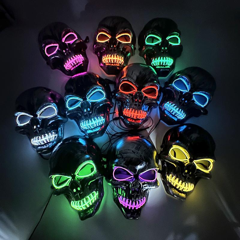 Halloween Killer Luminous Mask Led Light Up Skull Mask Glow In The Dark Mask For Party Festival Cosplay Skeleton Killer Supplies