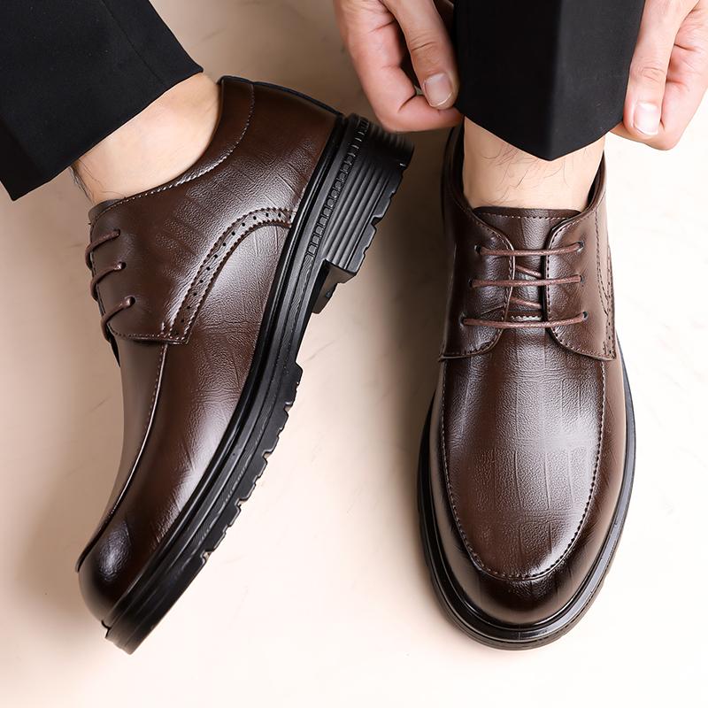 High Quality Men's Casual Leather Business Shoes Round Toe Lace-Up Office Walking Shoes 2026 New Comfy Thick Bottom Oxford Shoes