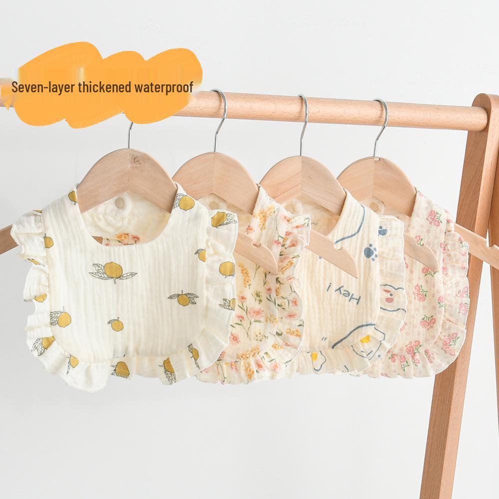 Ruffle Lace Waterproof Cotton Baby Bib (Seven-Layer Gauze)