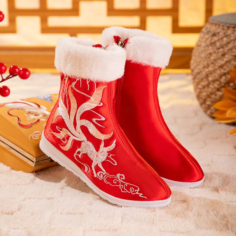 Women's Winter Warm Snow Boots Non-Slip Faux Fur Lined Embroidered Ankle Booties Shoes for Women Comfortable Fuzzy Walking Short Boot With Side Zipper