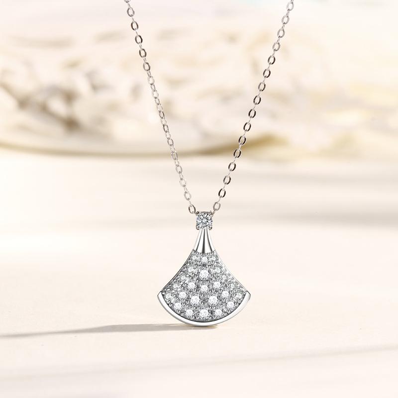 Full Diamond Small Skirt Necklace Female Korean Version Ins Niche Design Pendant Fan Collarbone Chain Sweater Chain