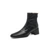 High Heel Coarse Heel Short Boots Women's Spring and Autumn Single Boots Retro Brown Rear Zipper Square Head