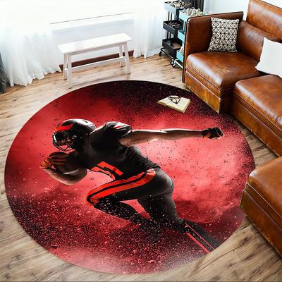 1pc Football Player Pattern Office Round Rugs, Under Chair Round Rugs for Living Room, Bedroom, Bathroom Decoration Carpet 091883