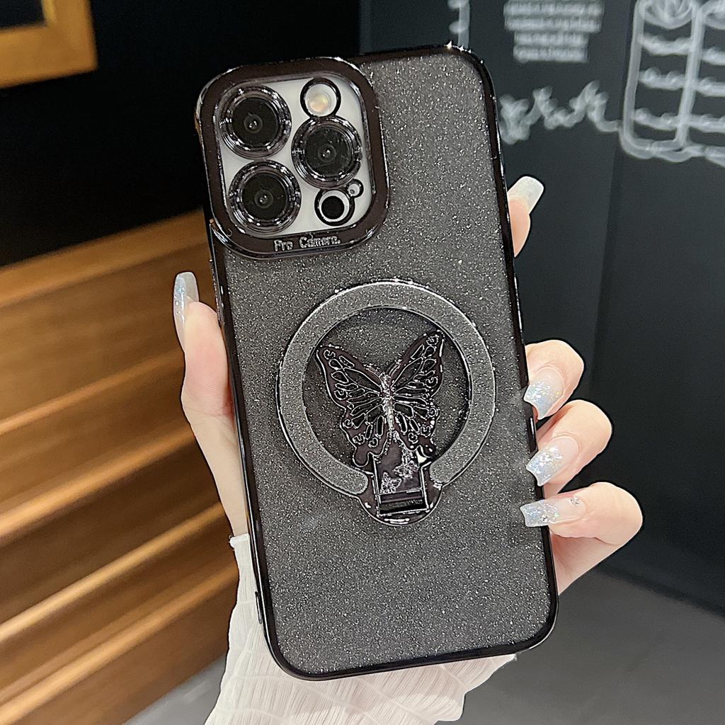 Suitable for Apple 16 Electroplated Eye Glitter Butterfly Stand Phone Case, Anti-drop IPhone15promax Protective Case