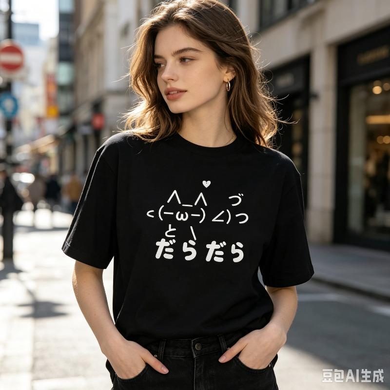 Unisex Streetwear Tshirt Japanese Face Symbol Print Cute Minimal Casual Daily Street Top