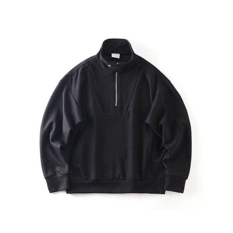 American-Style Heavy High Weight Stand Collar Half Zipper Air Cotton Hoodie Men s Autumn and Winter Foreign Trade Men s Knitted Outerwear Black M