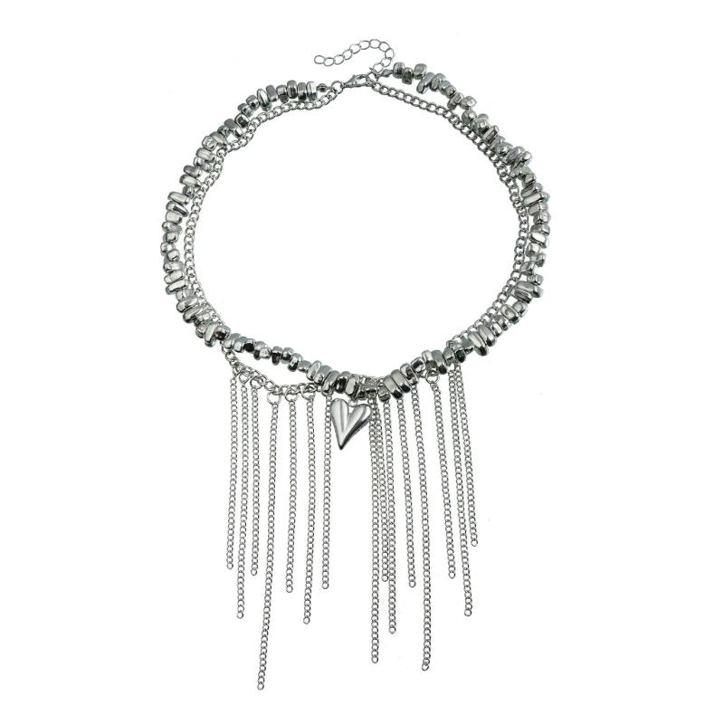 Youthful Alloy Necklace with Teardrop Tassels and Heart Pendant Portable for Enhancing Any Outfits or Occasion 1